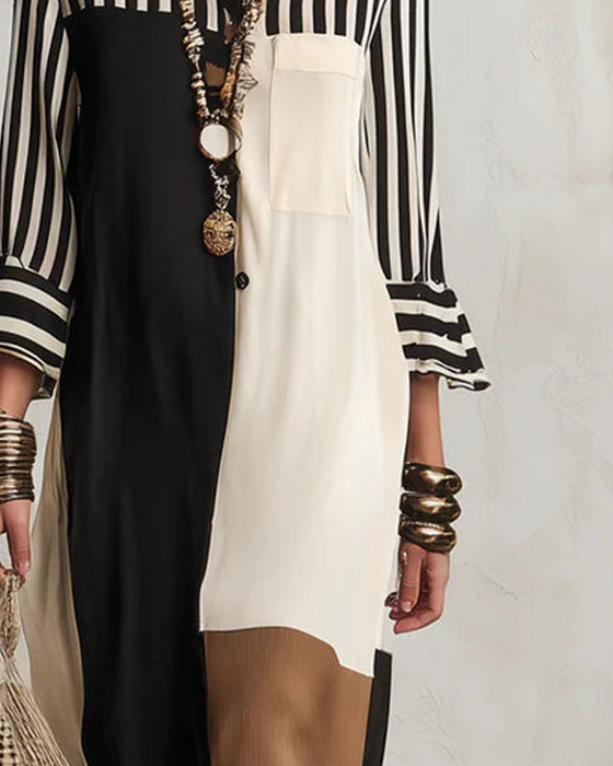 Jurk Kleurvlak Gestreept Contrast Shirt