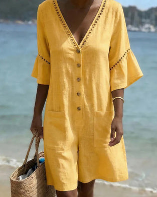 Jumpsuit V-Hals Effen Uitgeknipt