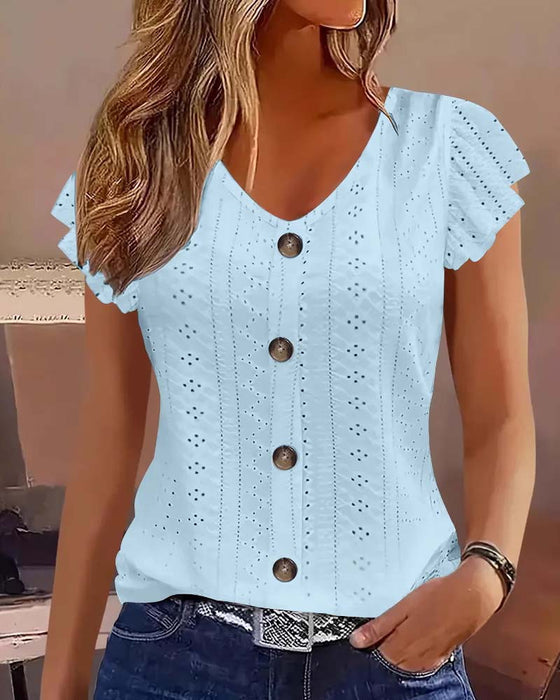 Blouse Fladdermouw Uitgesneden Knoop