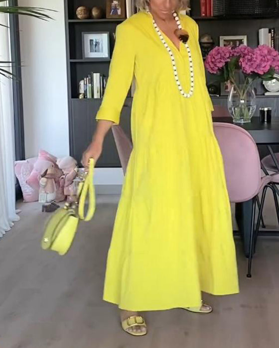 Casual patchwork jurk met reverszak en effen kleur