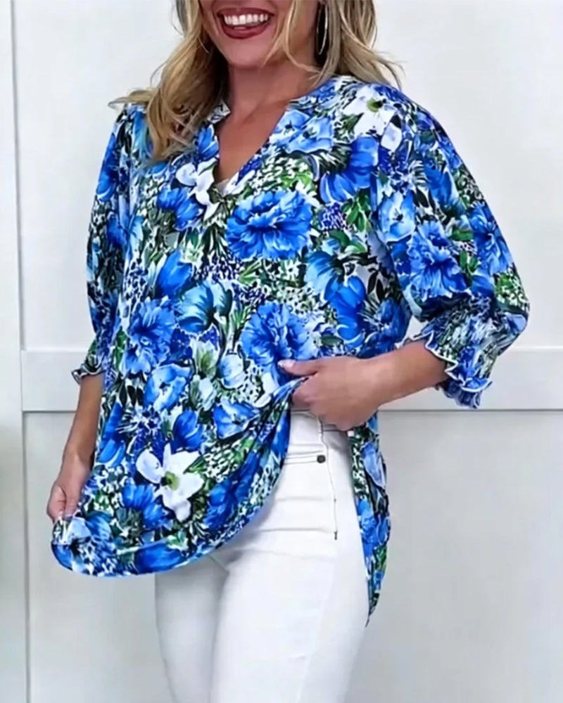 Blouse Korte Mouw Modieus Bloemen