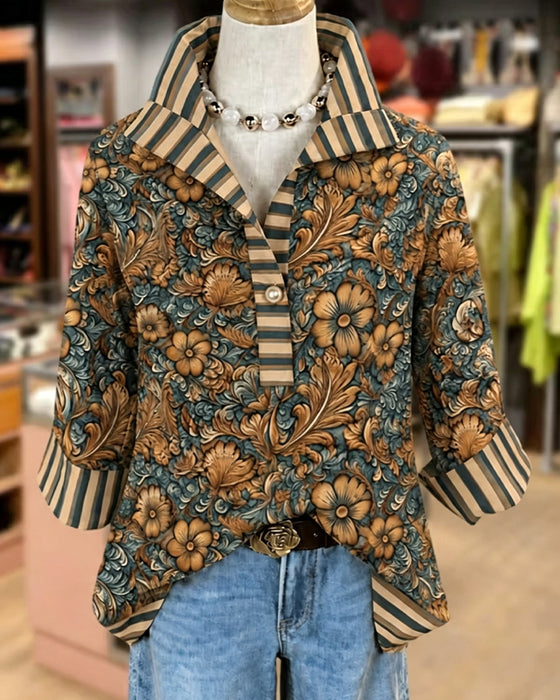 Blouse Slag Casual Bloemen Knoop