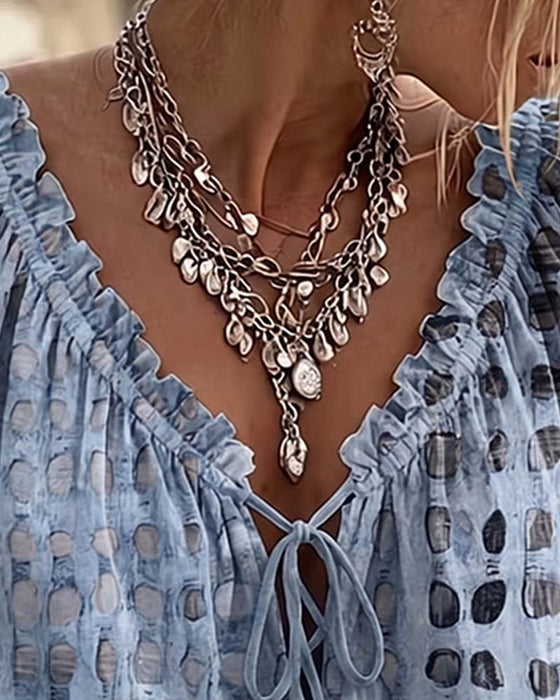 Blouse Stippenpatroon Met Vetersluiting
