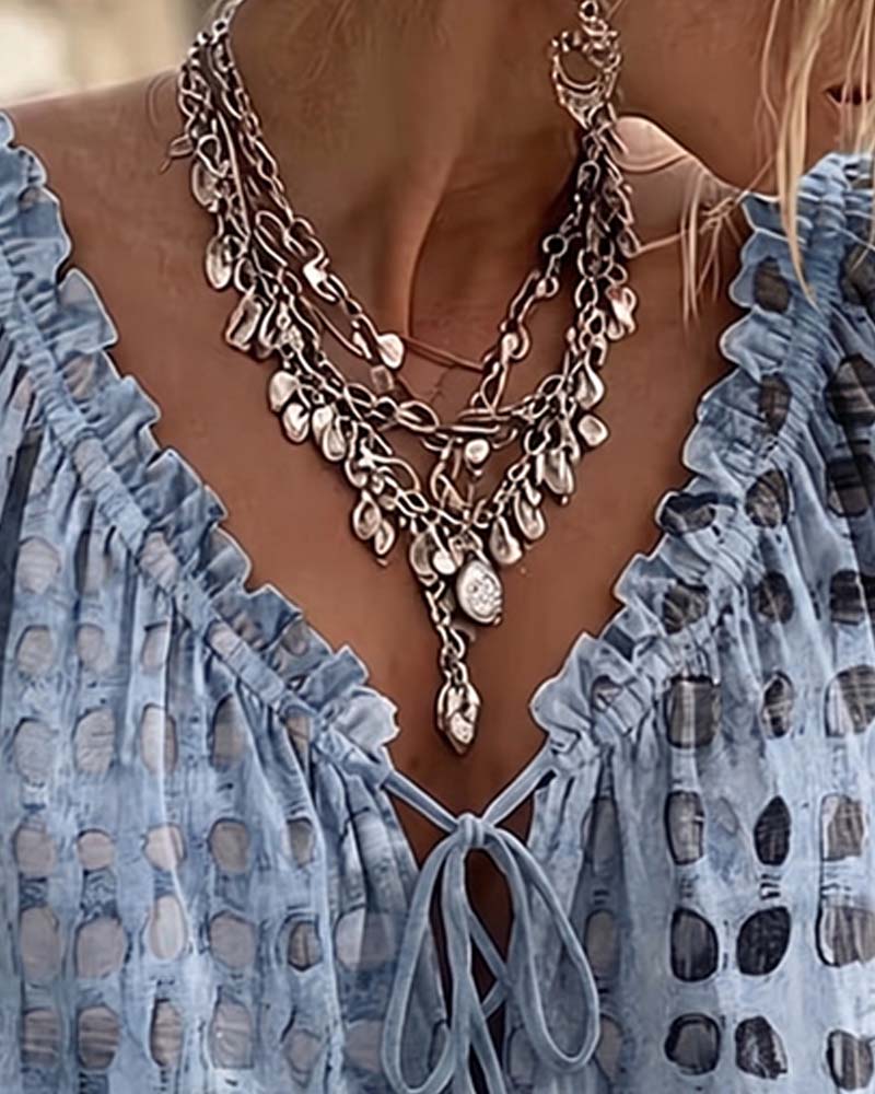 Blouse Stippenpatroon Met Vetersluiting