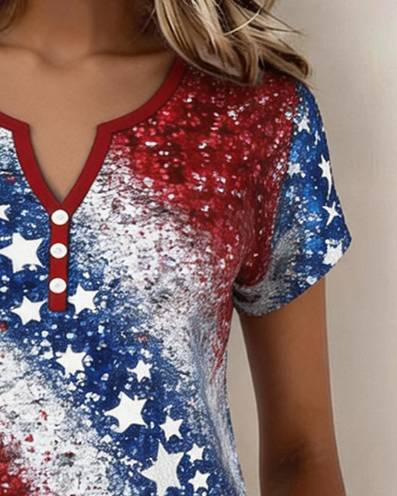 T-Shirts Drie-Knoop Sterren En Strepen Korte Mouw