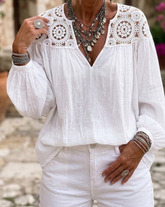 Blouse Lantaarnmouw Kant Los