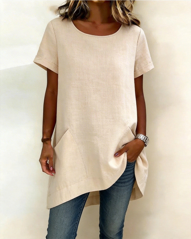 Blouse Onregelmatige Ronde Hals Zak