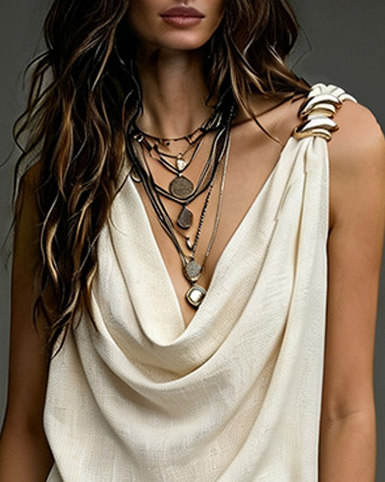 Jurk Cowls Hals Gedrapeerd Split Maxi