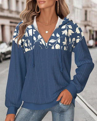 Trui Met Capuchon Halve Rits Bloemenprint