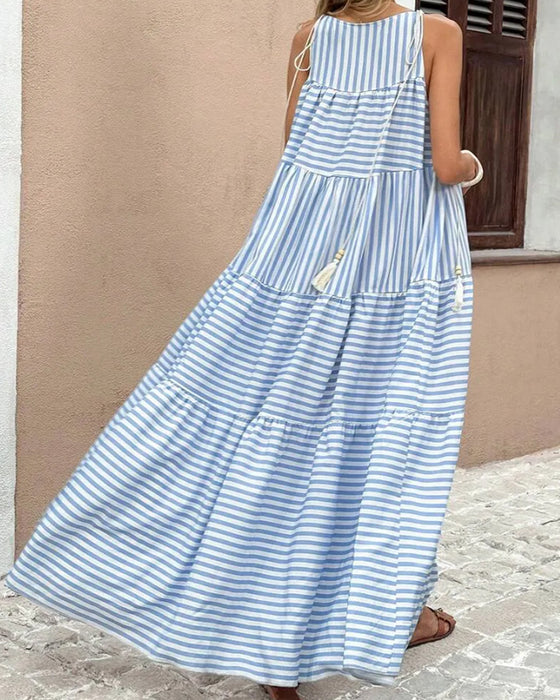 Jurk Gestreept Halter Gelaagd
