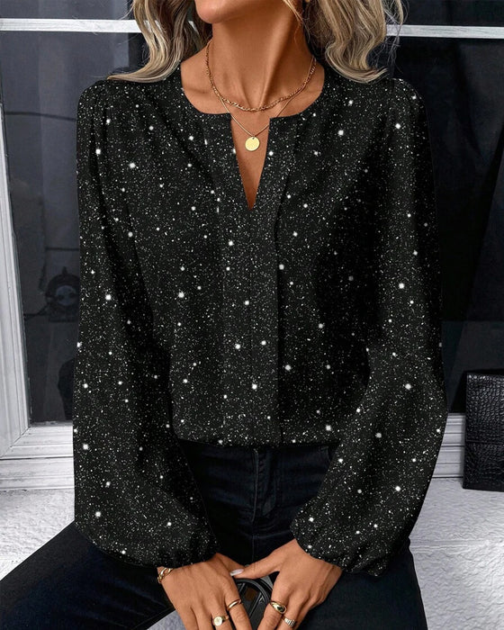 Top Subtiele Glans V-Hals Lange Mouwen