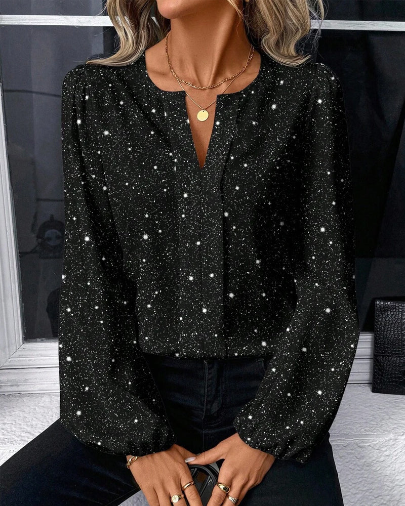 Top Subtiele Glans V-Hals Lange Mouwen