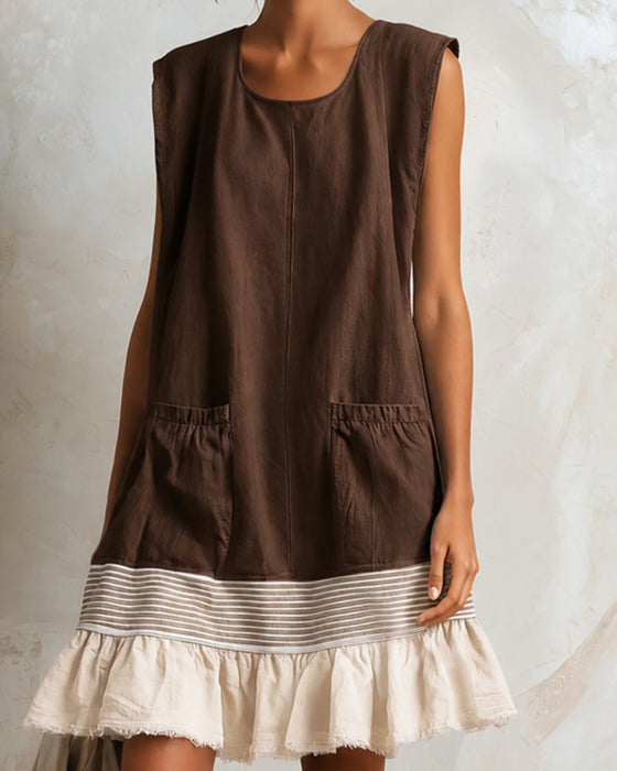 Jurk Mouwloos Streep Contrast Patchwork