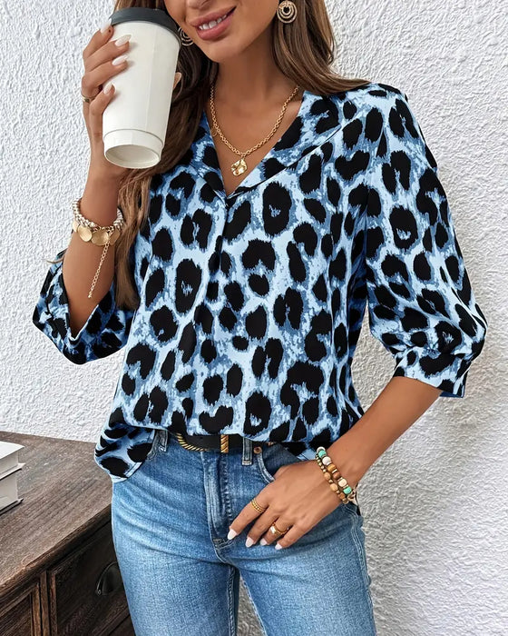 Blouse Halflange Mouwen Luipaardprint Wijd