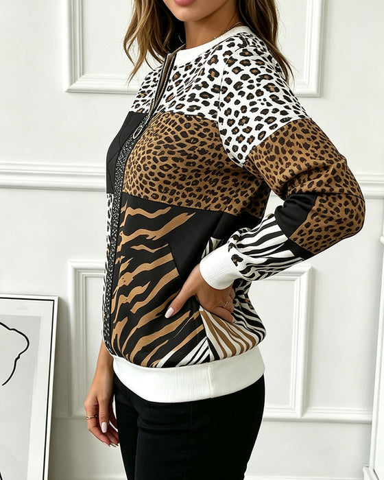 Sweatshirt Rits Luipaard Stippenpatroon