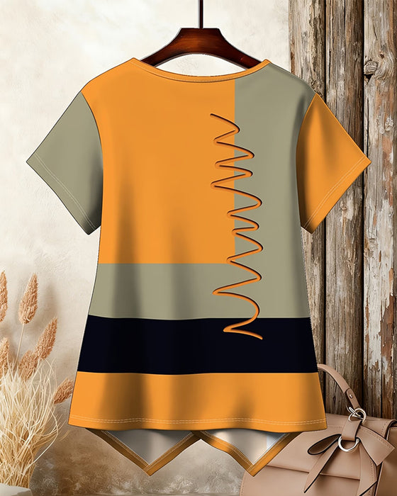 T-Shirt Kleurblok Onregelmatig Korte Mouw