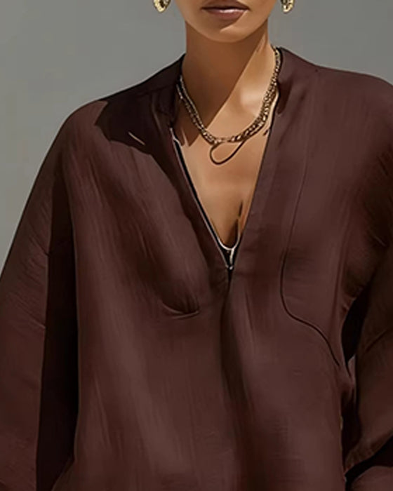 Set V-Hals Ontspannen Mouw Casual