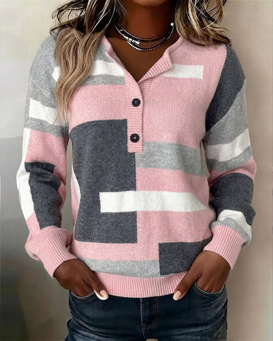 Pullover Geruit Knoopsluiting Voor Lange Mouw