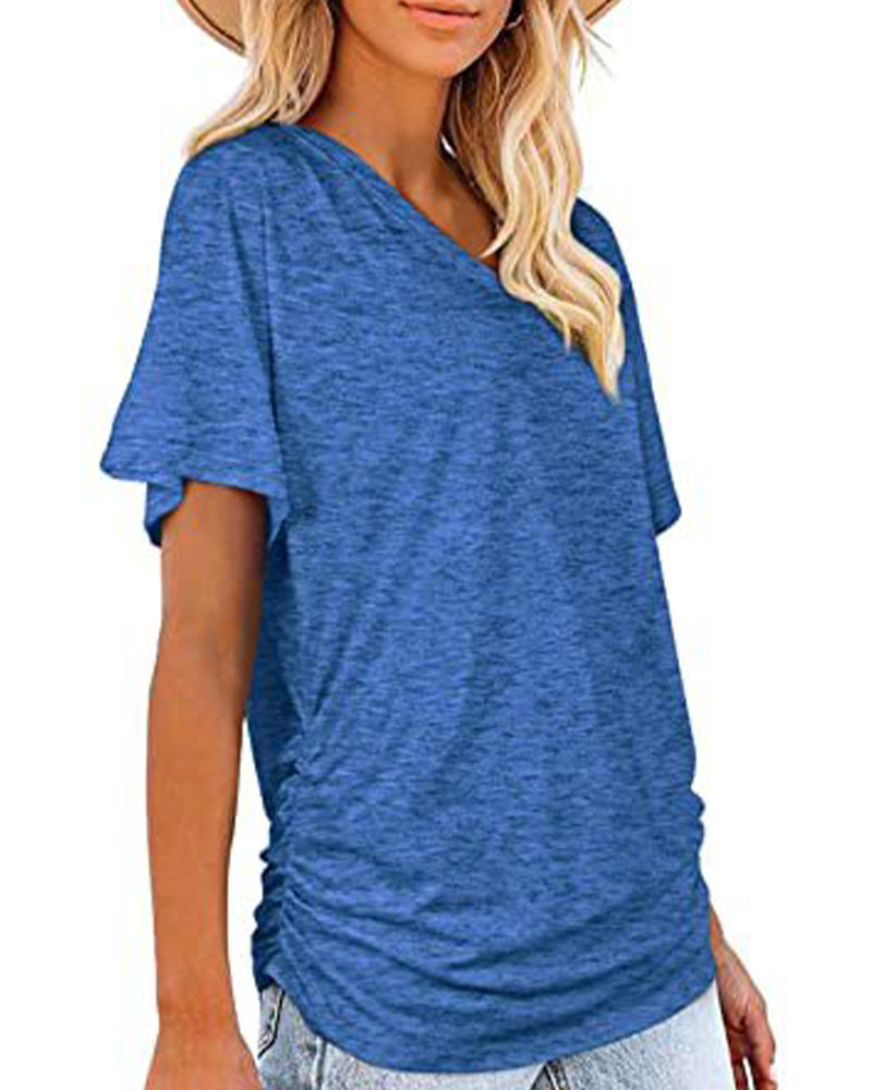 T-Shirt Geplisseerd Effen V-Hals
