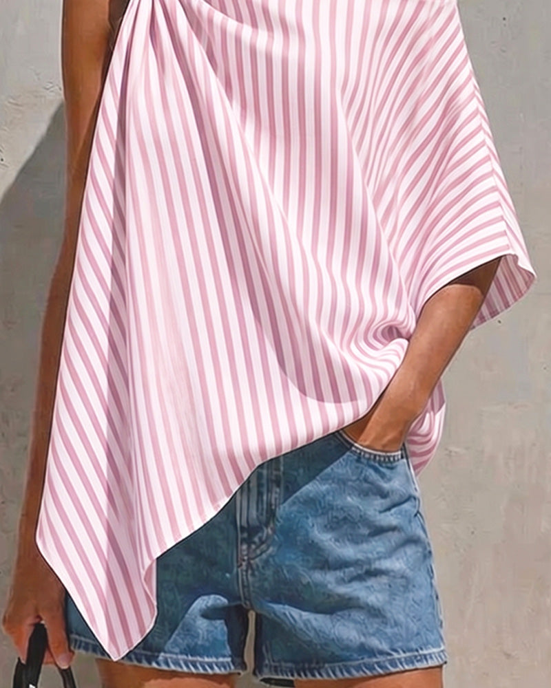 Blouse Gestreept Los Asymmetrisch Ontwerp