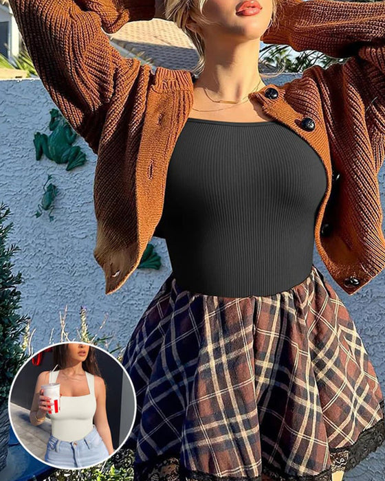 Effen kleur mouwloos tank bodysuit