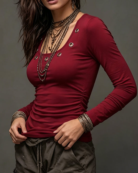 Top Effen Kleur U-Hals Hol