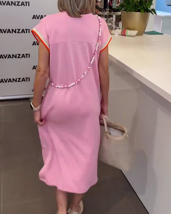 Jurk Lotusbladmouwen V-Hals Casual Splijting