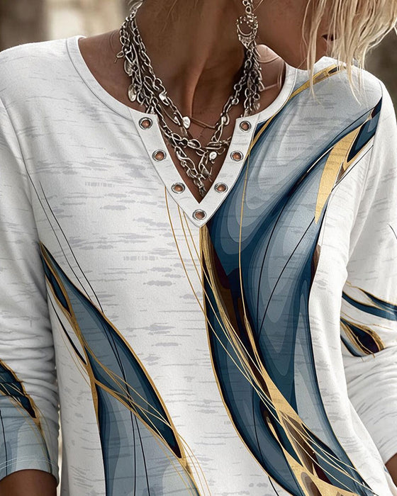 Top V-Hals Casual Marmer Print