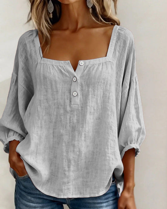 Blouse Eenvoudig Vierkante Hals Lange Mouw