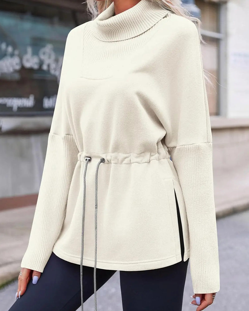 Sweatshirt Hoge Kraag Lange Mouw Taille Trekkoord