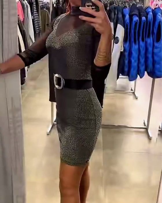 Elegante Effen Langmouwige Jurk