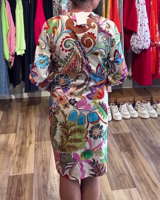 Jurk Staande Kraag Bloemen