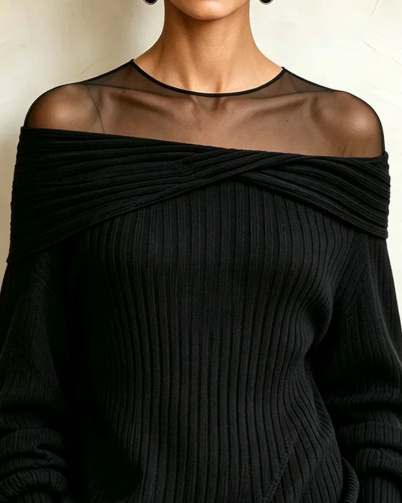 Pullover Off-Schouder Asymmetrisch Mesh