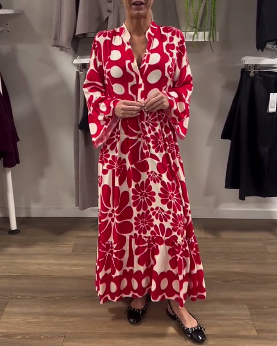 Jurk V-Hals Los Plus Size Bloemenprint