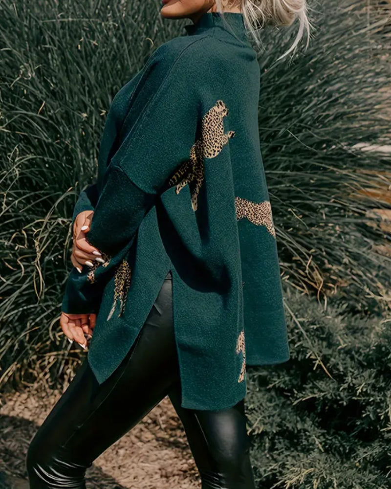 Trui Hoge Hals Los Luipaardprint