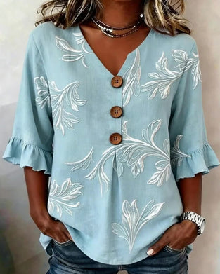 Blouse Geruwde Mouw Drie-Knoop