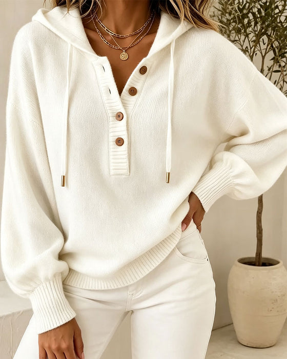 Pullover Capuchon Knoop Lantaarnmouw Koord Trui