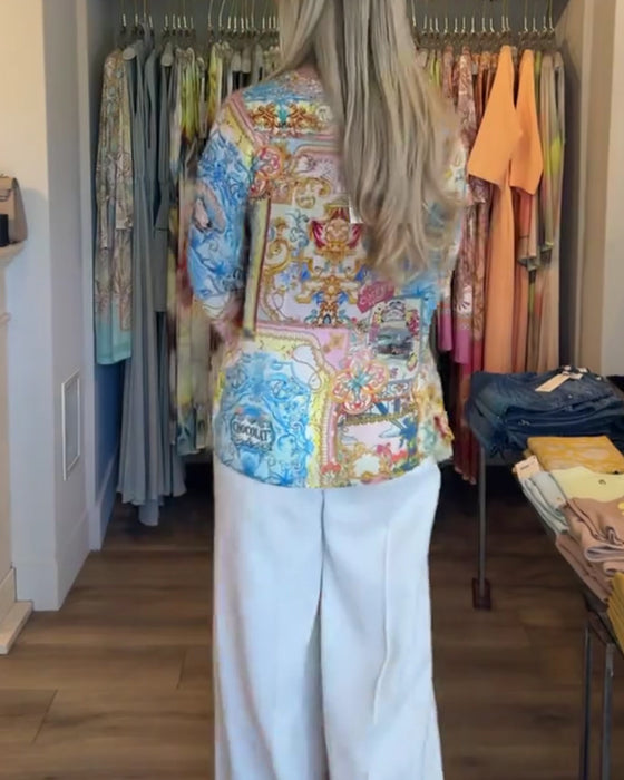 Blouse V-Hals Bohemian Print Casual