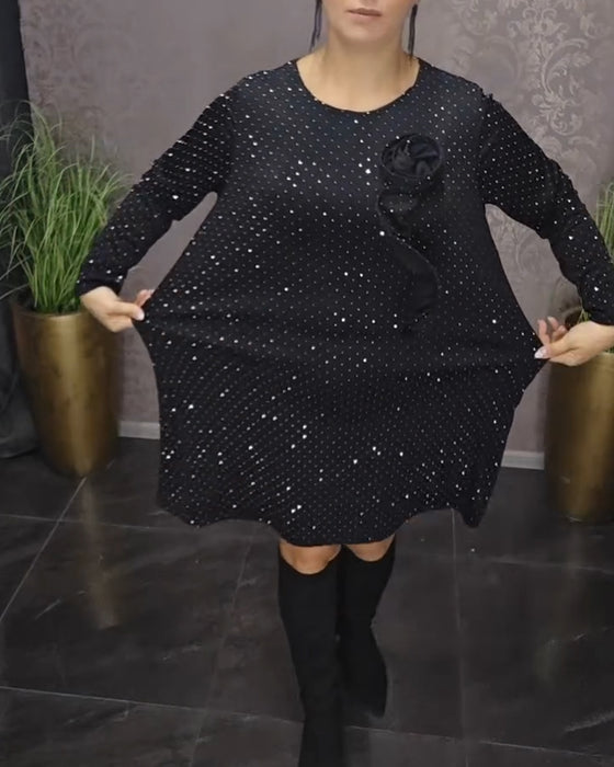 Elegante jurk met ronde hals en lange mouwen