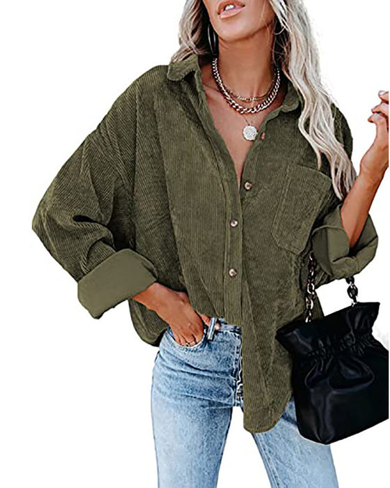 Effen Corduroy Blouse Met Zak