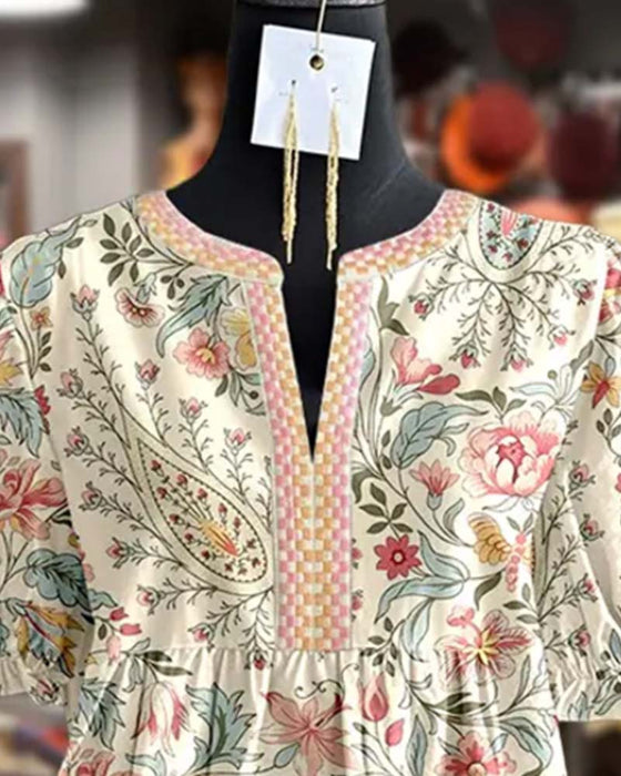 Blouse Bubble Korte Mouw Bedrukt Pop