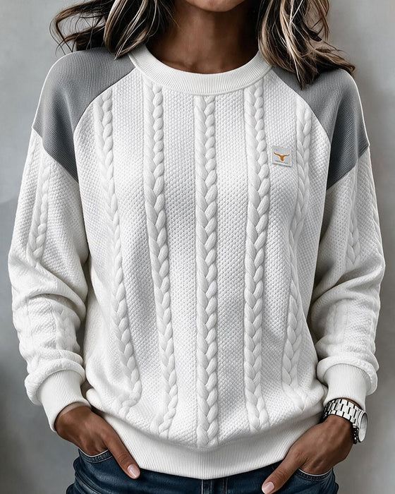 Sweatshirt Ronde Hals Kabelbrei Kleurblok