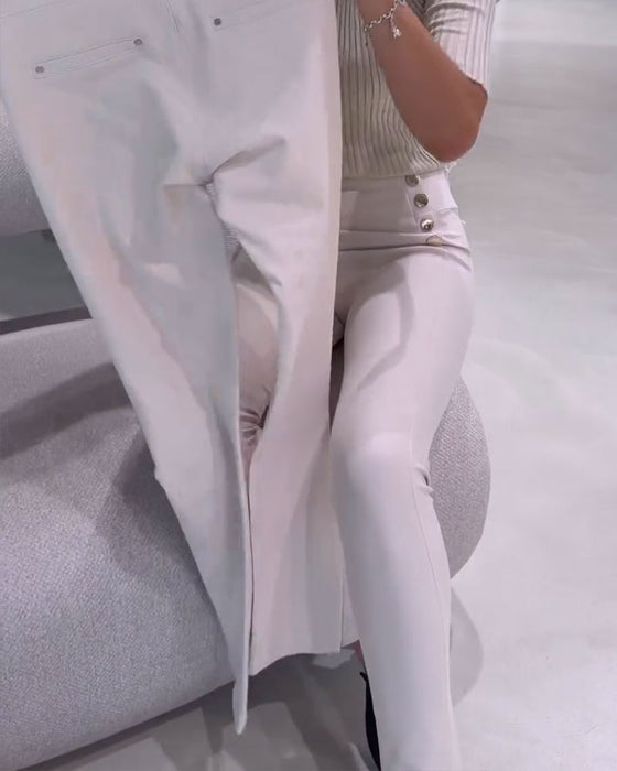 Broek Hoge Taille ZijKnoop Stretch