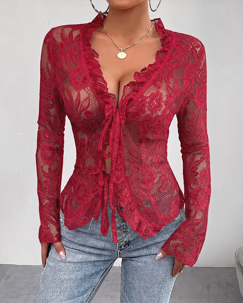 Blouse V-Hals Strik Kant