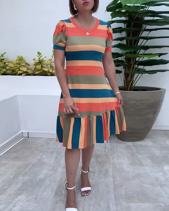 Jurk casual korte mouw gestreept