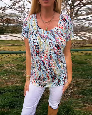 T-Shirt U-Hals Korte Mouwen Bedrukt