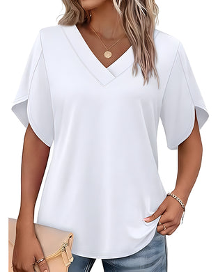 T-Shirt V-Hals Kleine Split Korte Mouw Effen