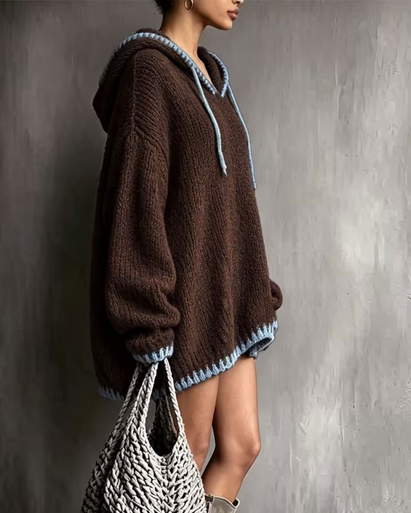 Trui Jurk Contrast Trekkoord Capuchon