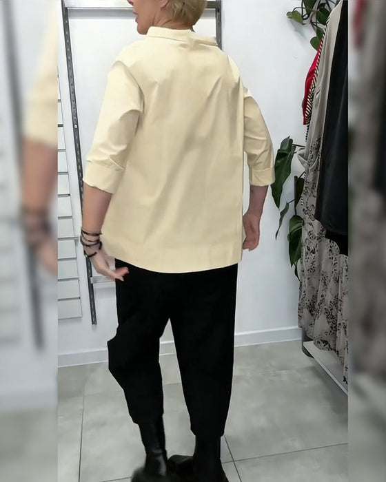 100% Katoen Bloes Wijde Kraag Effen Kleur Casual