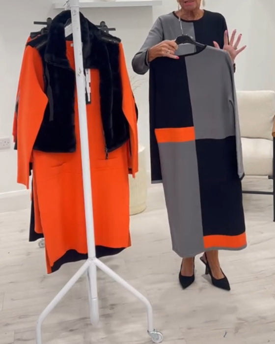 Elegante jurk met ronde hals en bijpassende kleuren